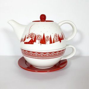 HARRY & DAVID 2020 CHRISTMAS RED/WHITE TEA FOR ONE TEA SET! N76-001202 BRAND NEW